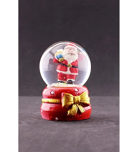 Dekoratif Yeni Yıl Noel Baba Temalı Kurdele Detaylı Mini Boy Işıklı Kar Küresi 6,5 cm - Resim 3