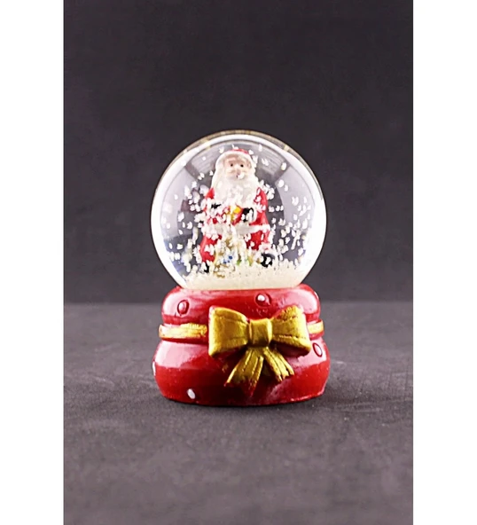 Dekoratif Yeni Yıl Noel Baba Temalı Kurdele Detaylı Mini Boy Işıklı Kar Küresi 6,5 cm - Resim 2