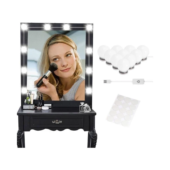 Dekoratif Banyo Aynası Aydınlatma 10 lu Makyaj Masası Hollywood Tarzı Led Lamba - Resim 3