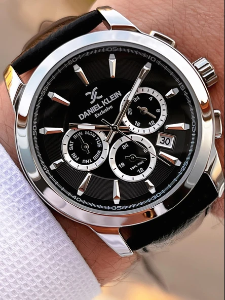 Daniel Klein Erkek Kol Saati 30 Metre Suya Dayanıklı Deri Kayış Kordon + Bileklik Hediyeli  VS.BLKT.0677 - Resim 2