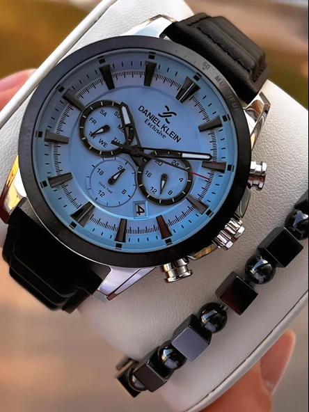 Daniel Klein Erkek Kol Saati 30 Metre Suya Dayanıklı Deri Kayış Kordon + Bileklik Hediyeli  VS.BLKT.0670 ürün görseli