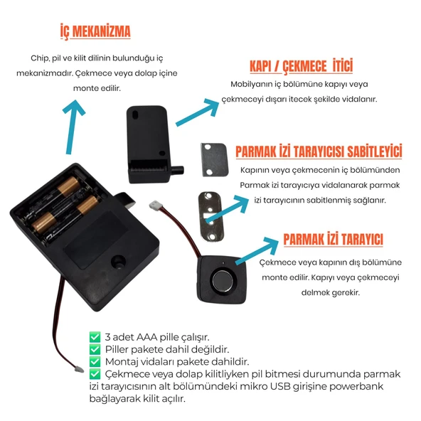 UpWay Parmak İzi ile Açılan Akıllı Mobilya Çekmece & Dolap Kilidi - Resim 5
