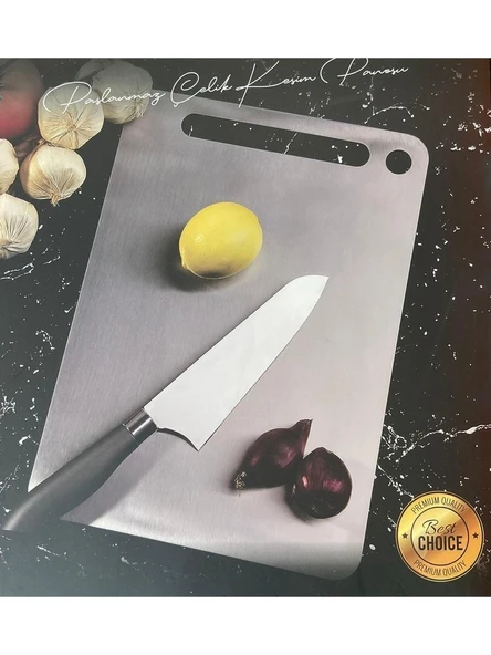 Paslanmaz Çelik Kesme Tahtası 34x24 cm – Kaymaz Silikon Ayaklı, Hijyenik, Bulaşık Makinesinde Yıkanabilir - Resim 3