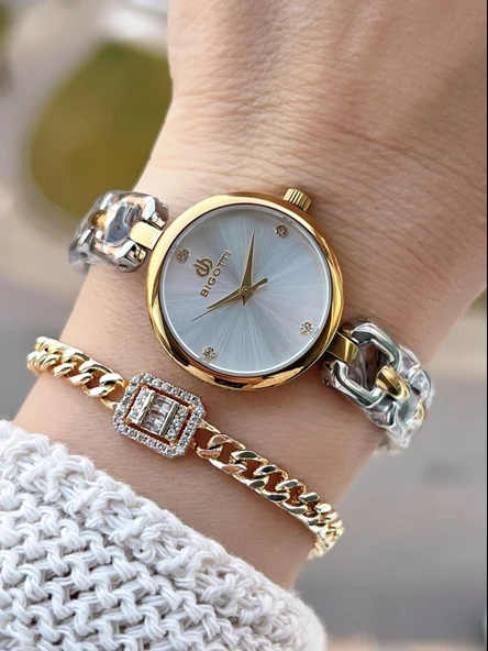 Bigotti Mini Vintage Kasa Çelik Kordon 2 Yıl Garantili 3 Atm Kadın Kol Saati+Bileklik YBG.10654.1 ürün görseli