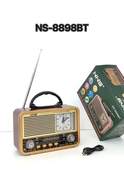 NNS NS-8898BT Nostaljik Radyo Saatli, Nostaji, Bluetooth, Usb/Sd/Aux/ Radyo/ Mp3 Orta Boy Müzik Kutusu - Resim 4