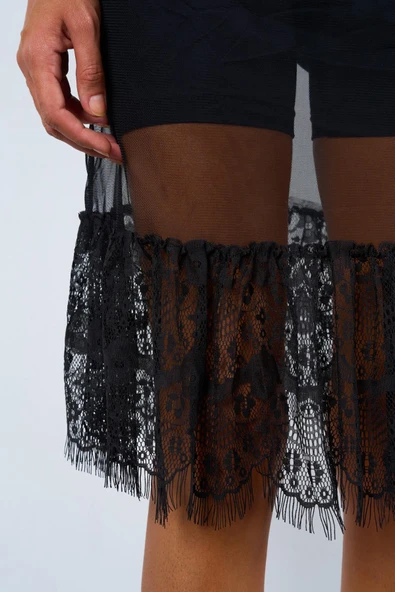 Ucu Dantel Detaylı Jüpon Etek - Resim 2