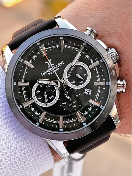 Daniel Klein Erkek Kol Saati 30 Metre Suya Dayanıklı Deri Kayış Kordon + Bileklik Hediyeli  VS.BLKT.0671 - Resim 2