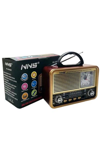 NNS NS-8898BT Nostaljik Radyo Saatli, Nostaji, Bluetooth, Usb/Sd/Aux/ Radyo/ Mp3 Orta Boy Müzik Kutusu - Resim 3
