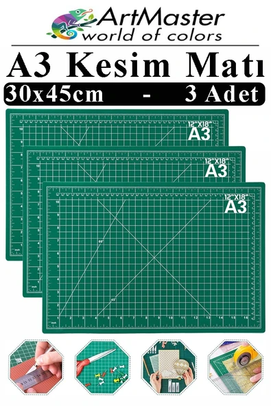 A3 Kesim Matı 3 Adet 30x45 cm Çift Taraflı Çizim Matı Kesim Altlığı Kesme Madı Kesim Tablası Proje Etkinlik ürün görseli