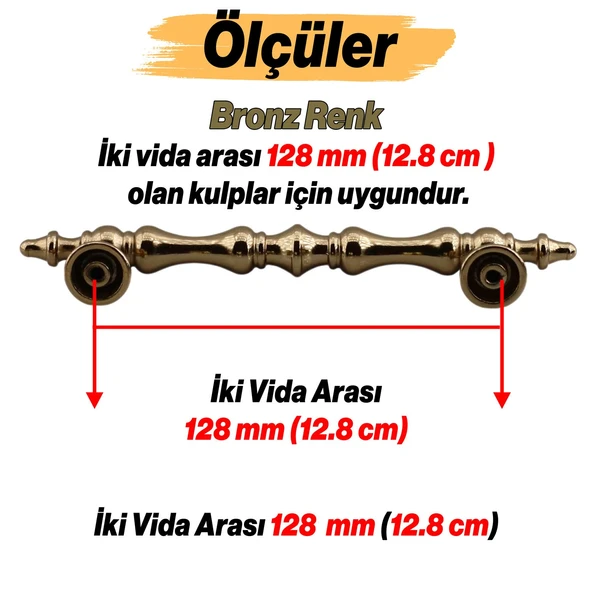 Mobilya Çekmece Mutfak Dolabı Dolap Kulpları Kulbu Kulpu Bronz Metal Kulp 128 mm - 12.8 cm - Resim 3