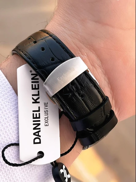 Daniel Klein Erkek Kol Saati 30 Metre Suya Dayanıklı Deri Kayış Kordon + Bileklik Hediyeli  VS.BLKT.0673 - Resim 4
