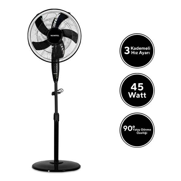 Kumtel 16 İnç Siyah Vantilatör 5 Pervane - Resim 2