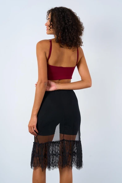 Ucu Dantel Detaylı Jüpon Etek - Resim 3