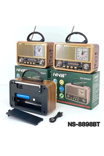 NNS NS-8898BT Nostaljik Radyo Saatli, Nostaji, Bluetooth, Usb/Sd/Aux/ Radyo/ Mp3 Orta Boy Müzik Kutusu - Resim 5