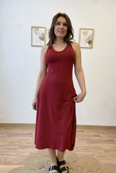 Askısı Halkalı Maksi Viscon Elbise - Resim 12