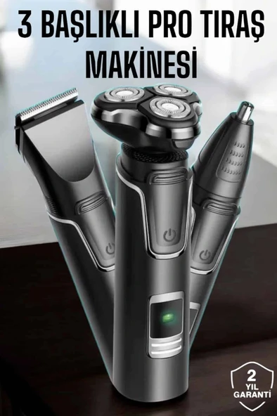 LitaeTrend Yüksek Performanslı 3 Başlıklı Profesyonel Tıraş Makinesi ürün görseli 1
