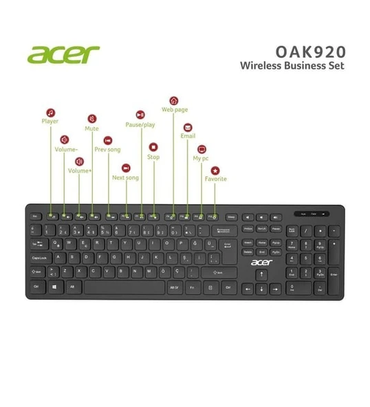 ACER OAK-920 SIYAH KABLOSUZ Q Siyah LOCK (SMART TV- WIFI) KLAVYE 2.4GHZ CAPS ürün görseli 1