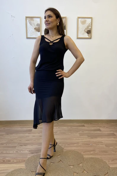 Asimetrik Tül Volanlı Midi Etek - Resim 3