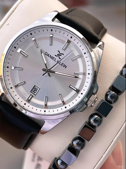 Daniel Klein Erkek Kol Saati 30 Metre Suya Dayanıklı Deri Kayış Kordon + Bileklik Hediyeli  VS.BLKT.0680 ürün görseli
