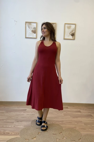 Askısı Halkalı Maksi Viscon Elbise - Resim 7