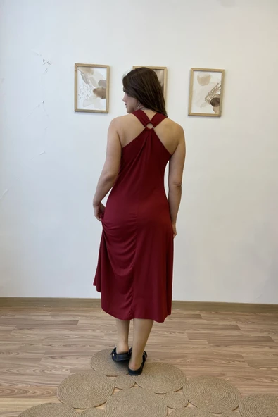 Askısı Halkalı Maksi Viscon Elbise - Resim 10