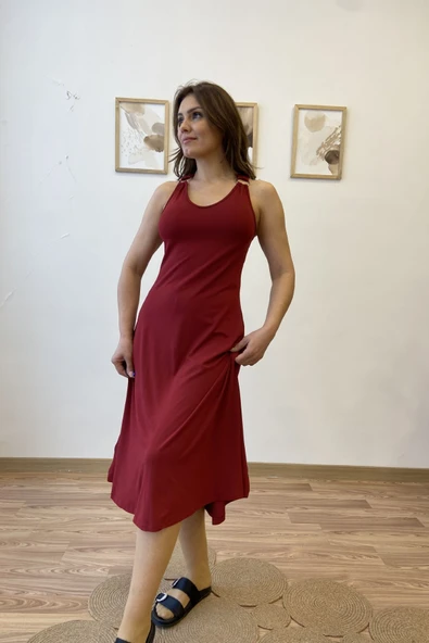 Askısı Halkalı Maksi Viscon Elbise - Resim 11