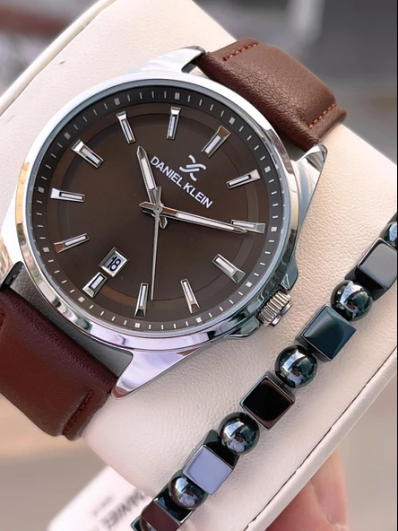 Daniel Klein Erkek Kol Saati 30 Metre Suya Dayanıklı Deri Kayış Kordon + Bileklik Hediyeli  VS.BLKT.0679 ürün görseli