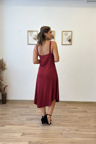 Çapraz Askılı Halka Detaylı Asimetrik Elbise - Resim 11