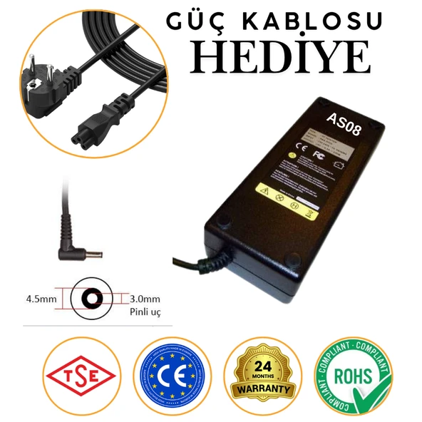 Asus ile Uyumlu M570DD 19V 6.32A 4.5x3.0 mm İğne Uçlu Adaptör Şarj Aleti ürün görseli 1
