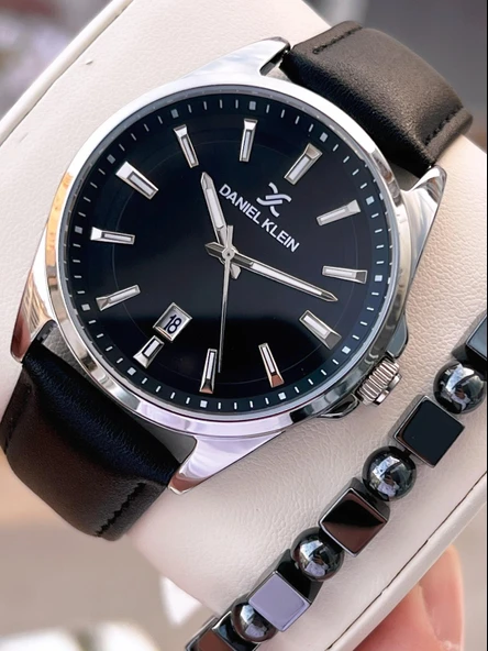 Daniel Klein Erkek Kol Saati 30 Metre Suya Dayanıklı Deri Kayış Kordon + Bileklik Hediyeli  VS.BLKT.0681 ürün görseli