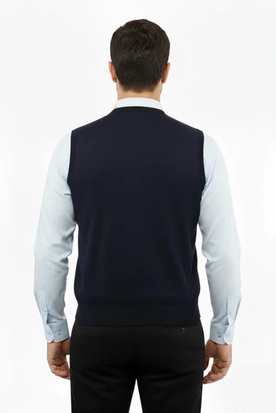 Erkek Düğmeli Yelek Cepli Çelik Örgü Klasik Kalıp 5205L BGL-ST04846 - Resim 6