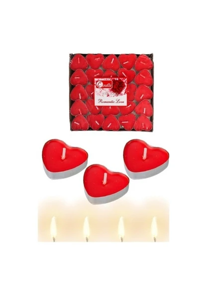 Kalpli Mum 50 Adet Kırmızı Kalpli Mum Düğün Nişan Kına Gecesi Stokta ürün görseli 1