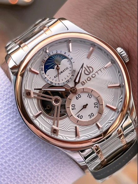 Bigotti Otomatik Ve Kurmalı Çelik Karatma Ve Renk Atma Yapmaz 5 Atm Erkek Kol Saati EBG.10683.5 - Resim 2