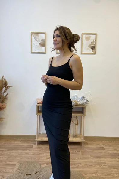 İnce Askılı Esnek Basic Elbise - Resim 7