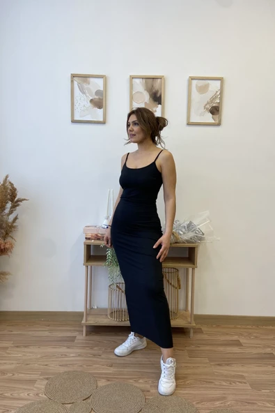 İnce Askılı Esnek Basic Elbise - Resim 4