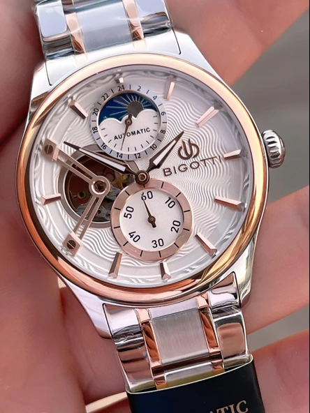 Bigotti Otomatik Ve Kurmalı Çelik Karatma Ve Renk Atma Yapmaz 5 Atm Erkek Kol Saati EBG.10683.5 - Resim 4