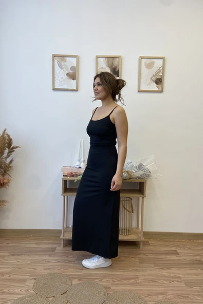 İnce Askılı Esnek Basic Elbise - Resim 3
