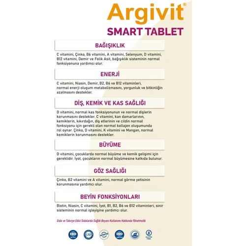 Argivit Smart Tablet 30 Tablet - Fosfatidilserin, Kolin, L-Arginin, Multivitamin ve Multimineral - Resim 6