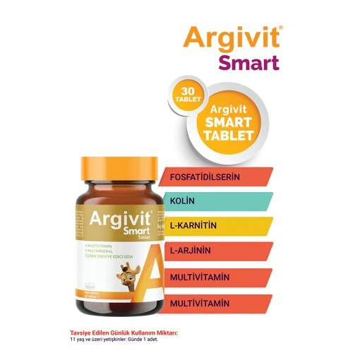 Argivit Smart Tablet 30 Tablet - Fosfatidilserin, Kolin, L-Arginin, Multivitamin ve Multimineral ürün görseli