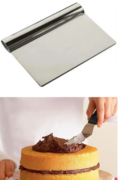 2li Set Hamur Şekillendirici Eğik Pasta Spatulası +Metal Hamur Kesici Kazıyıcı Spatula - Resim 4