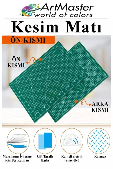 A3 Kesim Matı ve Kretuar Seti 1 Adet 30x45 cm Çift Taraflı Çizim Matı Kesim Tablası Kesim Altlığı Kesme Madı Proje - Resim 3