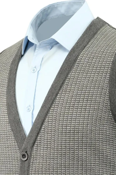 Erkek Düğmeli Yelek Cepli Çelik Örgü Klasik Kalıp 5205L BGL-ST04846 - Resim 9