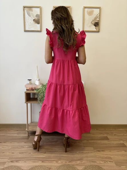 V Yaka Terikoton Katlı Uzun Elbise - Resim 8