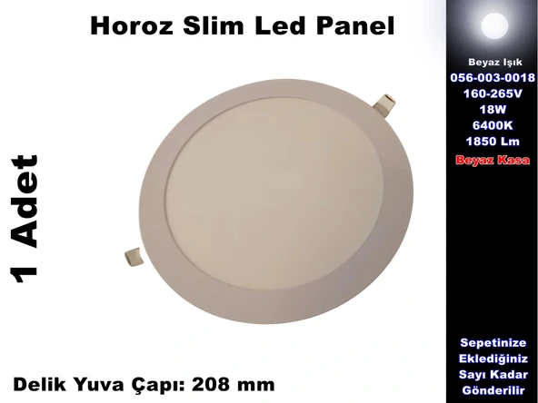 HOROZ Slim-18 18w BEYAZ Yuvarlak Led Panel Spot Beyaz Kasa 6400k Sıva Altı S.A. 220v IP20 ürün görseli
