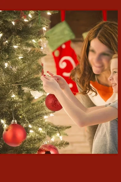 48 Parça Noel Ağacı Süs Seti | Kırmızı & Altın İki Tonlu Plastik Yılbaşı Topları | Çiçek Desenli Dekoratif Süsler | Kış & Tatil Temalı Asma Aksesuarları - Resim 6