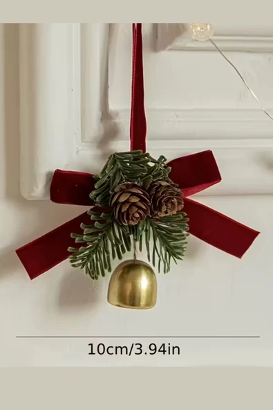 Şık Plastik Noel Ağacı Süsü | Kırmızı & Beyaz Çıngıraklı Dekor | Çam Kozalak Şeklinde Üst & Fiyonk Aksanlı Asma Süs | Yılbaşı, Noel ve Yeni Yıl Ağaç Süslemeleri ürün görseli