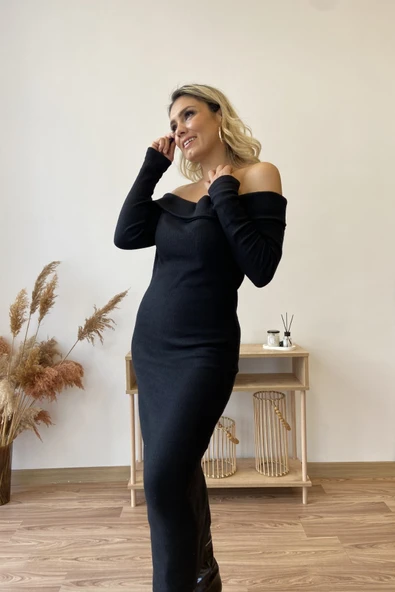 Madonna Yaka Uzun Kollu Kaşkorse Elbise - Resim 6