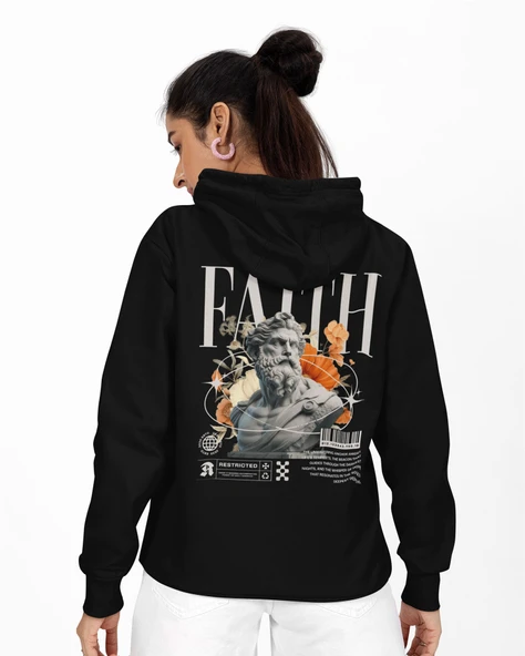 Soyut Tasarım Baskılı, Unisex Kapüşonlu Regular Hoddie Kangru Sweat - Resim 6