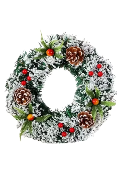 El Yapımı Noel Çelengi – Suni Kar Efekti, Çam Kozalakları ve Kırmızı Yemiş Detaylı | İç & Dış Mekan Uyumlu Şenlikli Yılbaşı Kapı ve Ev Dekoru | Elektriksiz, Plastik, Tüysüz Tasarım (1 Adet) ürün görseli