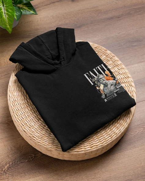 Soyut Tasarım Baskılı, Unisex Kapüşonlu Regular Hoddie Kangru Sweat - Resim 3